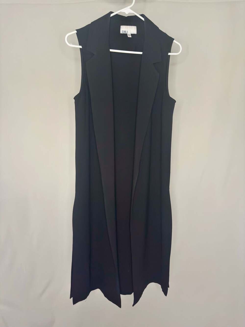 DR2 by Daniel Rainn Black Longline Sleeveless Open Front Vest